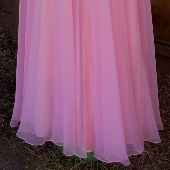 Vintage 1970's Mike Benet Formals Bubblegum Pink Chiffon Maxi Caplet Jewel Dress - Picture 7 of 17